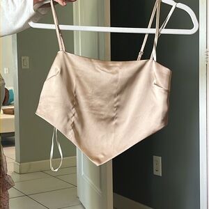 Silk tan crop top shirt